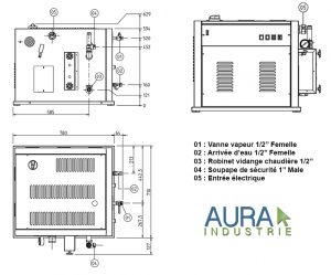 Dimensions techniques Générateur vapeur MA60